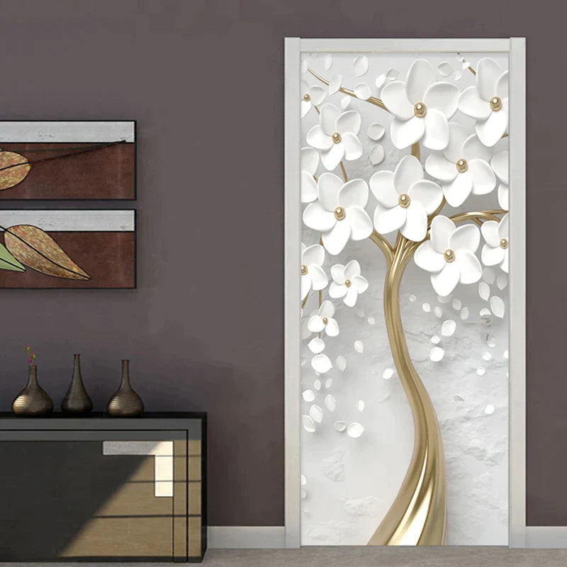 3D Stereo White Flowers Mural Wallpaper