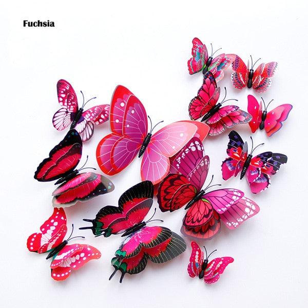 12Pcs Double layer 3D Butterfly Wall Sticker